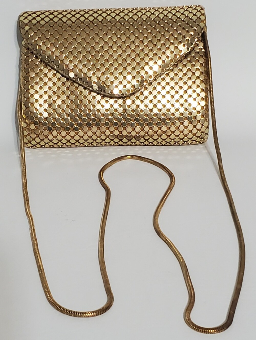 Vintage Y&S Handbags Gold Metallic Mesh Envelope Clutch with Chain Strap